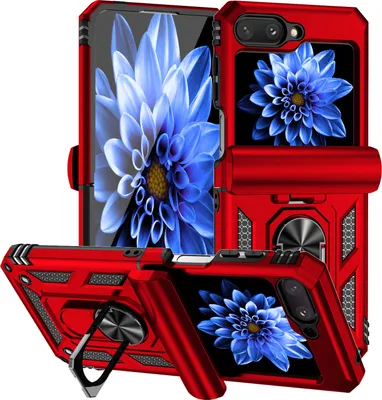 Image de Étui pour Samsung Galaxy Z Flip 5 étui double couche avec couvercle coulissant pour l'appareil photo et anneau de support rouge