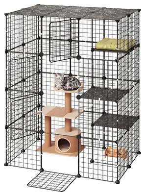 Immagine prodotto di VEVOR, gabbia per gatti, recinto per gatti a 4 piani, area giochi per gatti di 104,1x71,1x139,7 cm, struttura giochi per gatti fai-da-te, gabbia metallica smontabile con 4 porte, ideale per 1-2 gatti, cuccioli o piccoli animali, colore nero