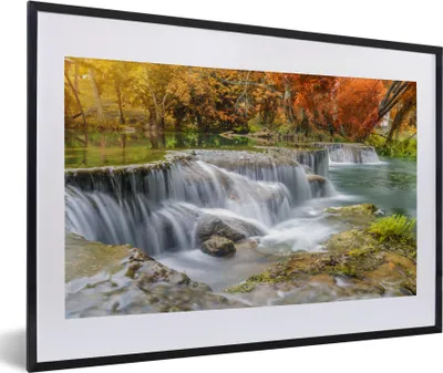 Produktbild von MuchoWow® Gerahmtes Poster Herbst - Wasserfall - Natur - Bäume 60x40 cm - Poster mit Schwarzem Bilderrahmen Wandposter Rahmen Foto Bilder - Schlafzimmer - Plakat in Rahmen - Drucken