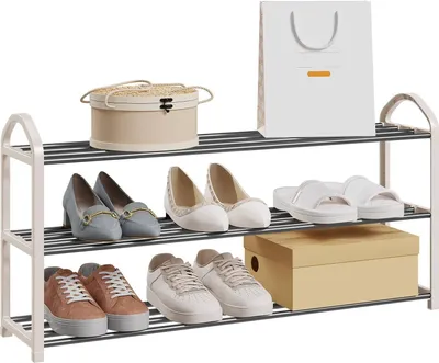 Produktbild von EUGAD Schuhregal mit 3 Ebenen leichte Schuhablage für 9-12 Paar Schuhe aus PP-Kunststoff Metall, Creme