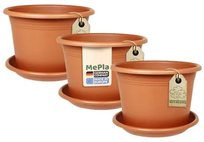 Produktbild von MePla - 3 x Set - Pflanzkübel Cylindro ø 60 + Untersetzer ø 58 - terra