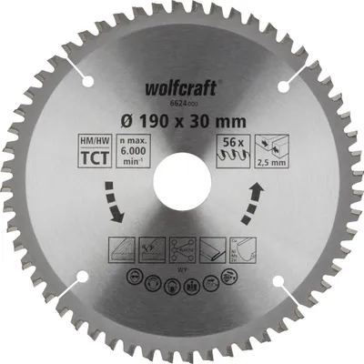 Produktbild von Wolfcraft Kreissägeblatt 190 x 30 mm 56 Zähne Crhrom Vanadium