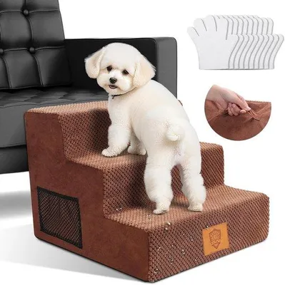 Image de Dispositif pour aider les chats domestiques à monter les marches - Échelle à trois marches pour animaux - Aide pour aider les chats à monter les marches - Housse imperméable pour animaux de compagnie