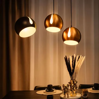 Produktbild von s.luce Ball Pendelleuchte tauschbarer Schirm Hängelampe Hängeleuchte Pendellampe Kupfer Ø 30cm Kabel in Schwarz Rund
