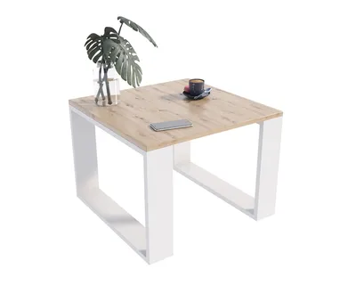 Zdjęcie produktu dla Stolik Bilbo dąb artisan - biały, Stolik kawowy, Ława kwadrat, Meble do salonu, pokoju