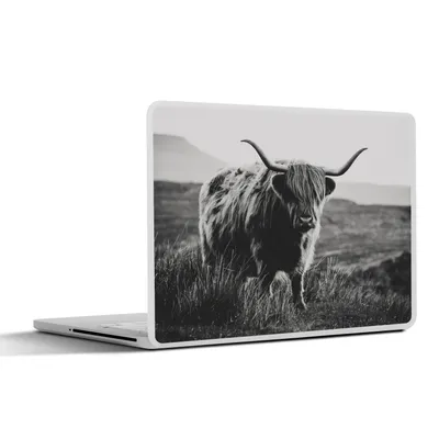 Produktbild von MuchoWow® Laptop Aufkleber Sticker Cover Schottischer Hochlandbewohner - Natur - Kühe - Tiere - Schwarz und weiß 32.5x23.5 cm - Sticker für Laptop - Selbstklebend