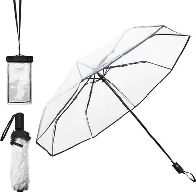 Imagen del producto de Paraguas transparente automático Unyqoos®: diámetro de 98 cm, altura de 57 cm, para 2 personas, con 8 varillas de fibra de vidrio reforzadas con resina