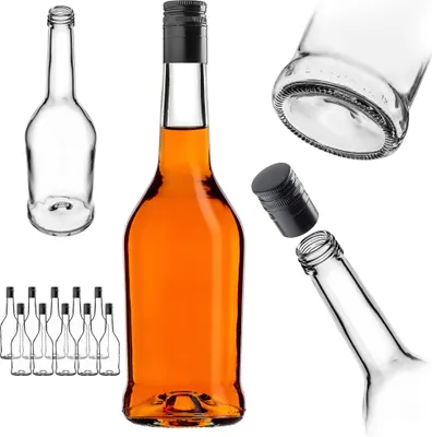 Immagine prodotto di Bottiglie per liquore KADAX 500ml, 10 pezzi, bottiglie vuote per il riempimento di olio, aceto, liquore, vino e grappa, bottiglie di vetro, bottiglie per grappa, bottiglie per succhi di frutta (nero, lungo)