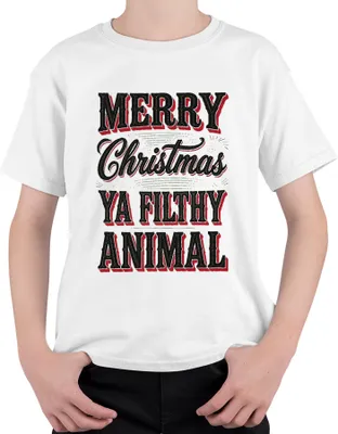 Produktbild von Merry Christmas filthy animal Weihnachten lustig Weihnachtsfeier Uni Kinder T-Shirt, Weiß, 104