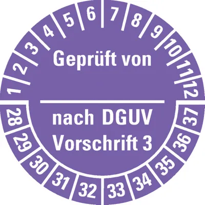 Produktbild von Dreifke® Prüfplakette  DGUV Vorschrift 3, 28-37, violett, Folie, ablös...