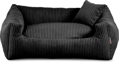 Image de Lit pour chien - matériau doux et nervuré avec remplissage en mousse de polyuréthane, résistant aux salissures, en différentes couleurs et tailles, petit coussin inclus (XL - 100x75, noir)
