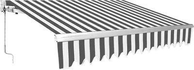 Produktbild von Clanmacy Gelenkarmmarkise 350x300cm Grau-Weiß gestreift Sonnenmarkise Terrassenmarkise für Wandmontage, Balkonmarkise mit Handkurbel Sonnenschutz UV-Schutz