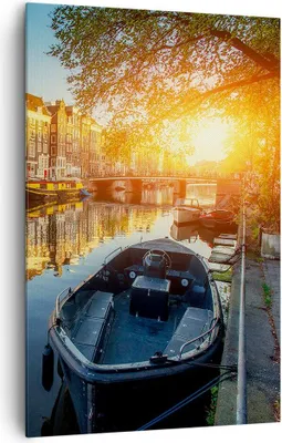 Produktbild von Bild auf Leinwand - Leinwandbild - Einteilig - Kanal Boot Amsterdam Wasser - 80x120cm - Wand Bild - Wanddeko - Wandbilder - Leinwanddruck - Wanddekoration - Leinwand bilder - Wandbild - PA80x120-2857