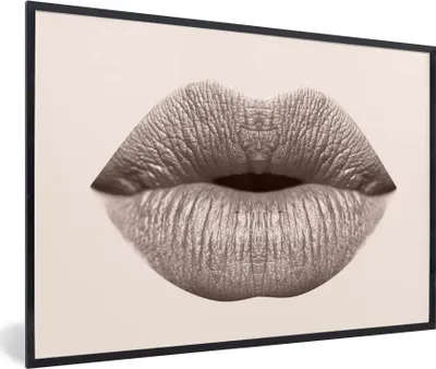 Produktbild von MuchoWow® MuchoWow® Gerahmtes Poster Lippen - Pastell - Grau 30x20 cm - Poster mit zchwarzem Bilderrahmen - Kunstdruck - Bild-Poster