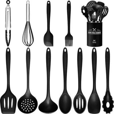 Produktbild von Famanu Küchenhelfer-Set 12-teilig - Schwarz, hitzebeständig und spülmaschinenfest