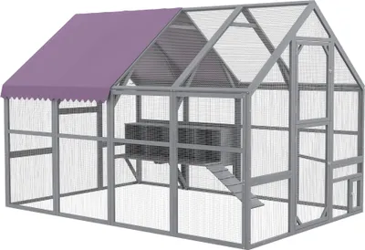 Obrázek produktu pro PawHut dřevěný výběh pro slepice s hnízdní budkou pro 8–12 slepic, šedý