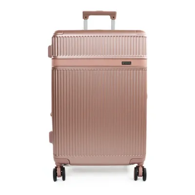 Imagen del producto de Maleta de viaje rígida de tamaño mediano, 24 pulgadas, fabricada en ABS, con 4 ruedas, candado numérico, extensible, marca Solier, modelo NOKIRO STL976, color rosa dorado