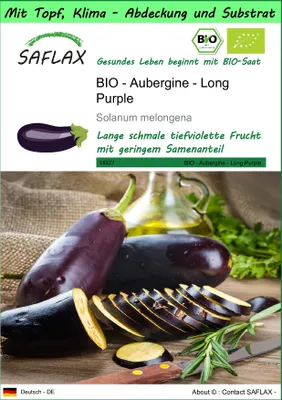 Produktbild von SAFLAX Garden to go - BIO - Aubergine - Long Purple - Solanum melongena - 20 Samen - Mit Topf, Klima - Deckel und Anzuchtsubstrat