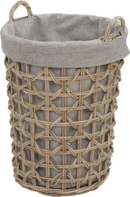 Produktbild von KRINES HOME Großer Flechtkorb / Wäschekorb mit schönem Flechtmuster, Aufbewahrungskorb aus echtem Rattan, Tragekorb mit Inlett (Rund)