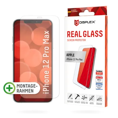 Produktbild von Displex Panzerglas (10H) für Apple iPhone 12 Pro Max, Montagerahmen, Tempered Glas, kratzer-resistente Schutzfolie, hüllenfreundlich, Apple, iPhone 12 Pro Max, Trockene Anwendung, Schlagfest, Kratzresistent, Staubresistent, Transparent, 1 Stück(e)