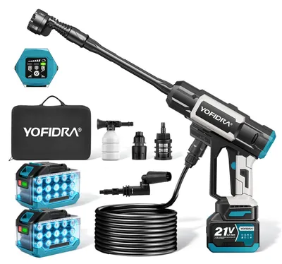 Produktbild von Yofidra Akku-Hochdruckreiniger, 250 bar, 2 x 4,5 Ah Akkus, 3 Stufen, 6-in-1-Düse und 5-m-Schlauch