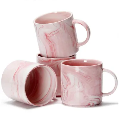 Immagine prodotto di Tazze da caffè in Vetroceramica e marmo, capacità 320 ml, set da 4, colore rosa, impilabili