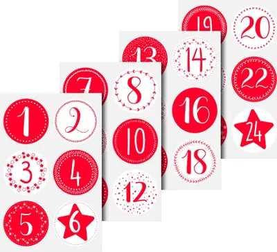 Produktbild von Sticker Zahlen Advent rund rot Packung mit 6 Stück