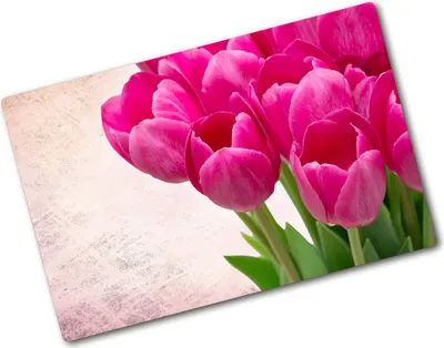 Produktbild von Tulup Glas Herdabdeckplatte - 80x52 cm - Glaskeramikkochfeld-Abdeckung Spritzschutz Glasabdeckplatte - Einteilig - Blumen & Pflanzen - Rosa Tulpen - Lila