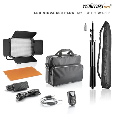 Productafbeelding van Walimex pro LED Niova 600 Plus Daylight met statief, dimbare oppervlakteverlichting, statief met veerdemping, studioverlichting met afstandsbediening