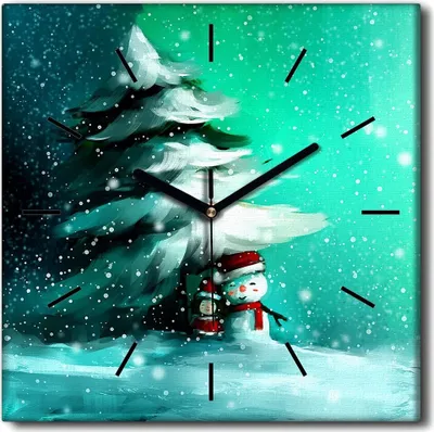 Produktbild von Coloray Uhr auf Leinwand 30x30 cm Wand Uhr Dekoration Wohnzimmer Segeltuch schwarze Hände -Schneemann Winter Schnee