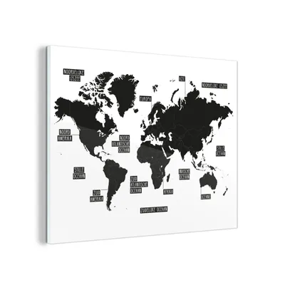 Obrázok produktu pre MuchoWow® Sklenené obrazy - Obrazy na stenu - Foto na skle Mapa sveta - čiernobiela 80x60cm Nástenná dekorácia zo skla - akrylový sklenený obraz - akrylové