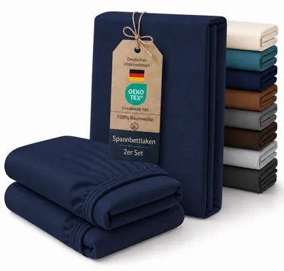 Produktbild von Spannbettlaken 2er Set Baumwolle Jersey 160 g/m² bis 30 cm Steghöhe,100 x 200 cm,Navy