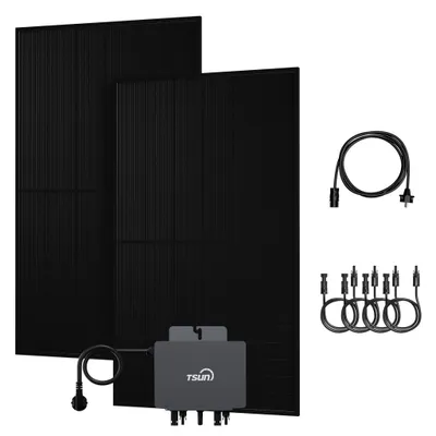 Produktbild von Powerness Balkonkraftwerk, 2x 500W PV Panel Bifazial Glas-Glas Solarmodulen und TSUN 800W Mikrowechselrichter & 4x Kabel für Balkonkraftwerk 0% VAT