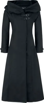 Produktbild von Gothicana by EMP Damen schwarzer langer Wollmantel mit großer Kapuze S