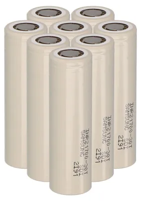 A group of cylindrical batteries arranged in a cluster.