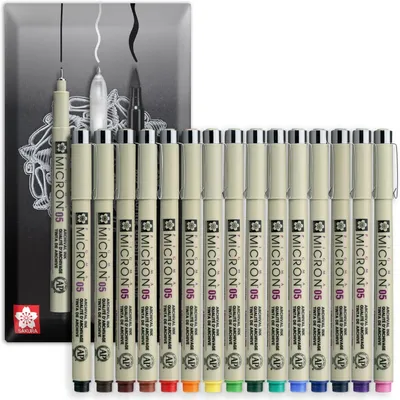 Productafbeelding van Sakura Pigma Micron Fineliner pigmentpen - Set van 15 - 0,45 mm punt - Waterbestendig - Envelop cadeauverpakking