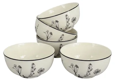 Image de Ensemble de 6 bols en porcelaine, collection Linea Garden, diamètre 14 cm, décor noir, marque inspire