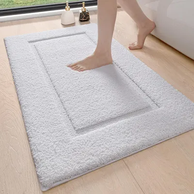 Image de Tapis de bain 60 x 90 cm, antidérapant, lavable, doux, absorbant, en microfibre, pour la baignoire, la douche et la salle de bains, blanc