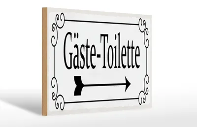 Produktbild von Holzschild  Gäste – Toilette rechts Pfeil, 30x20 cm, Holzschilder Spruch Wegweiser Wc Bad