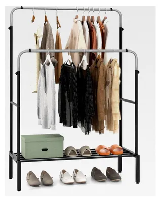 Produktbild von Kleiderständer mit Doppelstange, höhenverstellbar, Wäscheständer aus Metall, multifunktionaler Organizer für das Schlafzimmer, Schwarz
