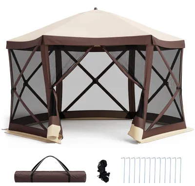 Produktbild von COSTWAY Pop up Pavillon für 6-8 Personen, Faltpavillon mit 6 Moskitonetzen, Reißverschlusstür & Tragetasche, Gartenpavillon, Partyzelt 355x300x230cm