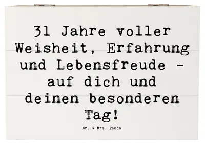 Produktbild von Mr. & Mrs. Panda truhe holz Spruch 31. Geburtstag Weisheit 22 x 15 cm - Weiß - Geschenk, Schatulle, Alter, ermutigende Botschaft, Lebensfreude, geschenkkiste, Box