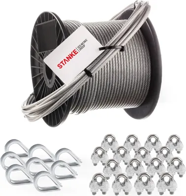 Produktbild von Seilwerk STANKE Rankhilfe PVC Drahtseil ummantelt verzinkt 20m Stahlseil 4mm 6x7, 8x Kausche, 16x Bügelformklemme - SET 3