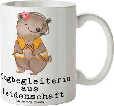 Produktbild von Mr. & Mrs. Panda Tasse Flugbegleiterin Leidenschaft - Weiß - Geschenk, Kaffeetasse, Stewardess, Spruch, Witzig, Kaffeebecher, Teetasse, bedruckt, Lustig, Kaffeepott
