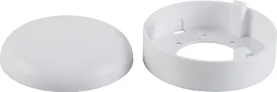 A white plastic dome cover and a white plastic base are shown side-by-side against a white background.