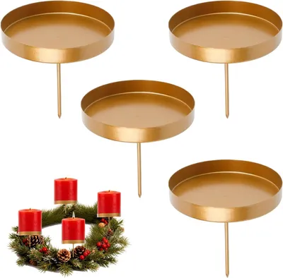 Zdjęcie produktu dla Podсвечник, adwentowy wieniec, złoty, zestaw 4 sztuki, adwentowa świecznica, metal, 8 cm, stojak na świeczki i podstawka na świece, adwent, świecznica, okrągła