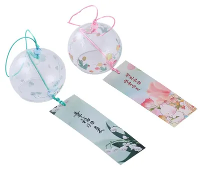 Japanische Windspiel-Set, 3er-Pack, Kirschholz & Glas, handgefertigt