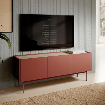 Produktbild von Komodee, TV-Schrank Kelowna - Rot, Eiche - Breite 144 cm, Höhe 55 cm, Tiefe 37 cm
