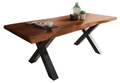 Produktbild von Esstisch Baumkante massiv Akazie Nuss 220 x 110 X-Gestell schwarz ATLAS