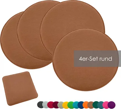 Produktbild von heimtexland ® Sitzkissen Set Filz Stuhlkissen Stuhlauflage Filzkissen Stuhl Polster Kissen Typ631 4er Set 35 cm Rund Camel